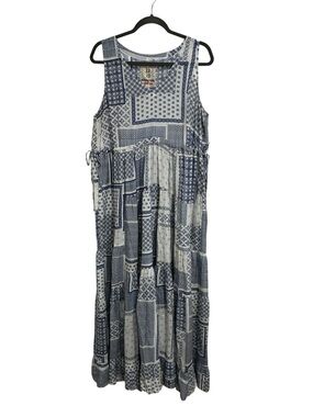 Johnny Was Pete & Greta Rinit Patchwork 100% Silk Maxi Dress Boho Artisan Medium